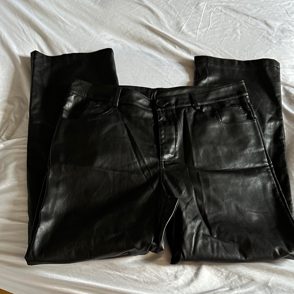 Men's Black Slim Straight Faux Leather Jeans
